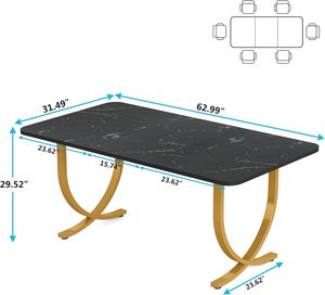 Modern White Marble Dining <b>Table</b> Gold Metal Base Luxury <b>Rectangle</b> Kitchen <b>Table</b> Contemporary Home Furniture Set - Product Image 4