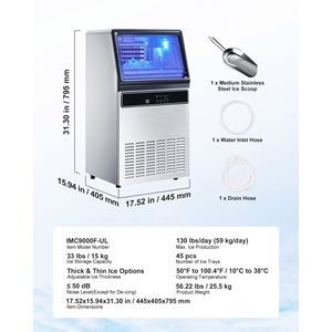 Macchina per il ghiaccio commerciale da cucina in acciaio inox, da banco, 130 libbre/24 ore, 45 cubetti per ciclo, 33 libbre - Product Image 4