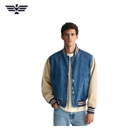 Blouson universitaire en velours côtelé respirant pour homme, avec blocs de couleur, manches beiges, col montant, empiècements aux coudes, style décontracté, automne