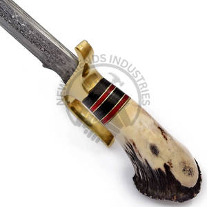 Cuchillo Bowie de Acero de Damasco Hecho a Mano con Mango de Cuerno de Ciervo y Funda, Cuchillo de Caza para Exteriores de Hoja Fija Afilada de la Mejor Calidad - Product Image 5