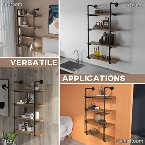 Scaffale a Muro Sospeso a 4 Livelli con Struttura in Metallo e Ripiani in Tubo Industriale Spessore 1 Pollice - Stile Rustico/Country - Product Image 5