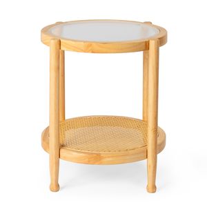 Tavolino da Caffè in Rattan Fatto a Mano Stile Boho 50 cm con Piano in Vetro, Tavolino Piccolo per Soggiorno e Balcone - Product Image 2