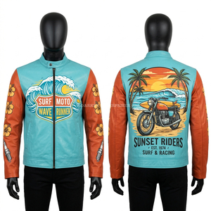 Blouson en cuir classique à rayures de course, manteau moto personnalisé pour homme, en cuir de vachette véritable, vêtement de motard vintage, vêtement de sport extérieur - Product Image 3