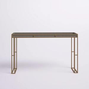 โต๊ะคอนโซลทรงโมเดิร์นสีทองเมทัลลิกแบบปรับเปลี่ยนได้ พร้อมผ้าคลุมสีเทาแบบมีลายและดีไซน์ฐานเปิด สำหรับห้องนั่งเล่น ทางเข้าบ้าน และโรงแรม - Product Image 1
