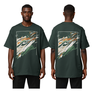 T-Shirt da Uomo Verde Scuro con Stampa DTF Grafica Astratta in Movimento Oversize Moda in Cotone - Product Image 2
