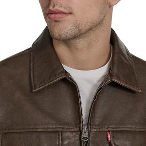 Men's <b>Brown</b> Genuine <b>Leather</b> <b>Jacket</b> Turn-down Collar Zipper Closure Workwear Style Regular Length Autumn Wear - Product Image 4