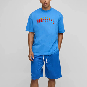 Conjunto deportivo corto para hombre de secado rápido, tela transpirable, camiseta con logo personalizado, conjunto de pantalones cortos para entrenamiento con diseño personalizado impreso. - Product Image 6