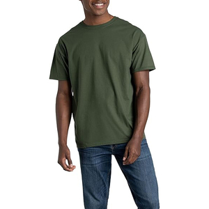 Men's Olive Green Short Sleeve T-<b>Shirt</b> 100% Cotton Regular Fit Casual O-Neck Solid Color Jersey Knitted Blank Design - Product Image 1