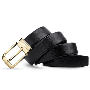 Genuine Leather Belt Black <b>Cow</b> Hide Formal Pin Buckle Steel Rectangular Durable Solid Pattern - Product Image 3