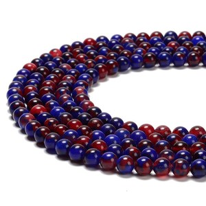 ลูกปัดหยกสีน้ำเงินแดงทรงกลม ลูกปัดหินธรรมชาติ ลูกปัดสำหรับทำเครื่องประดับ DIY สร้อยข้อมือ สร้อยคอ งานฝีมือ - Product Image 3