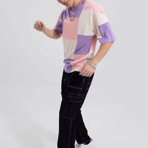 Men's Short Sleeve O-Neck T-<b>Shirt</b> Solid Regular Fit Casual Jersey Fabric Anti-Wrinkle Breathable 220g HIGH STREET Pink White - Product Image 2