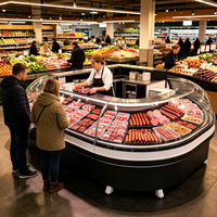 Vitrine Réfrigérée Ovale pour Viande, Refroidissement par Air, pour Bœuf Cru, Comptoir d'Îlot Central pour Supermarché, Aliments Frais