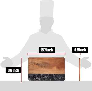 Planche à découper en marbre et bois naturel avec poignée, plateau de service premium pour fromage, steak, fruits et pain - Product Image 4