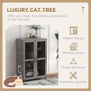 Casa grigia dell'albero del gatto con tiragraffi e ruote Premium alberi di gatto & Scratcher - Product Image 3