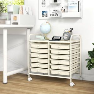 Carrello portaoggetti a 2 file, 10 ripiani, 12 cassetti, con ruote (2 con freno), telaio bianco, cassetti multicolori - Product Image 6