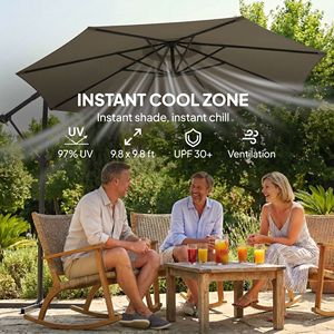 Ombrellone da Patio con Manovella e Inclinazione, Raggio 2,7 m, Lunghezza 3 m, con Copertura e Rotazione a 360° - Product Image 4
