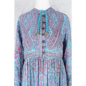 Robe longue bohème pour femme, imprimé cachemire, coupe moderne, manches longues cloche, style caftan vintage, décontractée, plage, 100% lin - Product Image 4