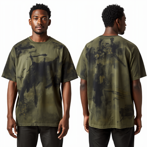 T-shirt en coton surdimensionné pour homme, de qualité supérieure, couleur olive, effet délavé, avec motif graphique, vêtement décontracté et tendance, poids lourd, qualité premium - Product Image 2