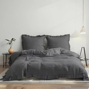 Juego de Edredón de Lino Blanco con Volantes y Borde de Encaje, Fundas de Almohada, Ropa de Cama de Estilo Europeo para el Hogar y el Dormitorio - Product Image 3