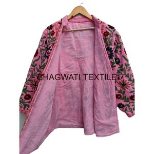 Veste Suzani faite à la main Style Boho Hippie pardessus indien coton hiver unisexe veste manteau main broderie florale veste bord brut - Product Image 2