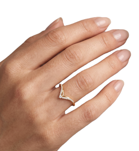 Customized Design Minimalist Curved Chevron Ring 9K 10K 14K 18K Solid Gold Stackable Engagement Ring Round Lab Created Diamond - Product Image 5