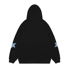 Sudadera con Capucha Negra para Hombre, 100% Algodón, Apliques de Estrellas, Estilo Casual, Corte Holgado, para Otoño, Zipro Industries 2026 - Product Image 3