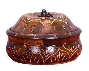 Boîte à roti en bois artisanale avec couvercle rabattable et motif floral découpé, conteneur de rangement pour chapati, plat de service de cuisine, idéal pour mariage, compatible lave-vaisselle - Product Image 4