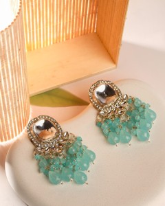 Pendientes de lujo con cuentas de color pastel Firozi, hechos a mano, de aleación de zinc chapada en oro, joyería tradicional étnica para bodas, para mujer. - Product Image 1