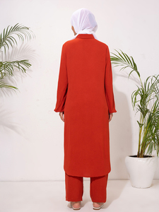 Ensemble de robe décontractée pour femmes musulmanes en deux pièces de couleur unie de luxe comprenant des robes cardigan pour l'automne et le printemps - Product Image 4