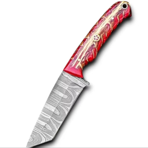 มีดล่าสัตว์ใบตายเหล็กดามัสกัสแบบดรอปพอยต์ ด้ามจับรูปทรงลูกสน ตีขึ้นรูปด้วยมือ อุปกรณ์ EDC สำหรับใช้งานกลางแจ้งอเนกประสงค์ - Product Image 1