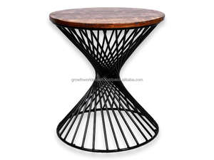 Table basse moderne en fil métallique avec plateau en bois de manguier, table d'appoint pour salon - Product Image 6