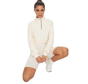 Crop Top Hoodie In Stock Women's Fitness Tracksuit Set Warm Long Sleeve Casual Custom Crop Top Hoodie - Product Image 5