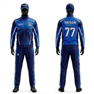 Premium 250 GSM Polyester Interlock Cricket <b>Tracksuit</b> Navy Blue <b>White</b> Panel Design Custom Sublimation Team Training Set Wear - Product Image 1