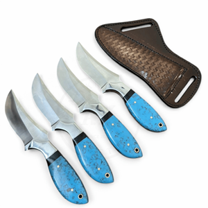 Cuchillo de caza vaquero de acero de Damasco hecho a mano, hoja fija, mango de resina acrílica, funda de cuero para exteriores, OEM - Product Image 1