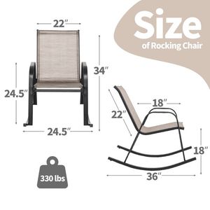 Juego de 2 sillas mecedoras de metal para patio con asientos de tela transpirable - Product Image 3