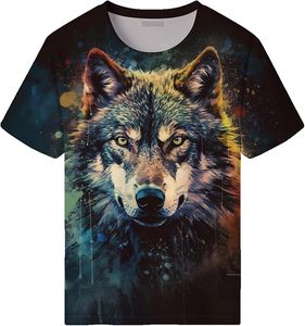 Camiseta de Manga Corta para Hombre con Estampado de Lobo, Cuello Redondo, Corte Holgado, Estilo Urbano, Ecológica, Impresión HD, Tejido Transpirable - Product Image 3