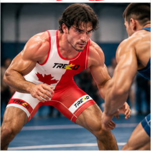 Custom Canada Flag Front Red White Maple Leaf Sublimation Four-Way Stretch Compression Team Competition <b>Wrestling</b> <b>Singlet</b> <b>Men</b> - Product Image 3