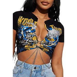 Camiseta de Verano para Mujer, Estilo Moderno, Sexy, Corta, Ecológica, de Secado Rápido, con Logos Impresos, Cómoda y Transpirable, 100% Algodón - Product Image 4