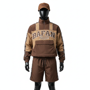 Ensemble coupe-vent court pour homme, léger, en polyester tissé, design à blocs de couleurs, logo personnalisé par transfert thermique, ensemble de vêtements de sport, grandes tailles - Product Image 6