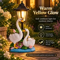 Statue de Cygne Familial en Résine Inspirée de la Nature pour Décoration de Jardin, avec Fleurs de Lotus et Lumière Chaude