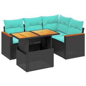 ชุดโซฟาลานบ้านหวายโพลีสีดำ 5 ชิ้นพร้อมเบาะรองนั่ง ชุดสวนสวยหรู - Product Image 2