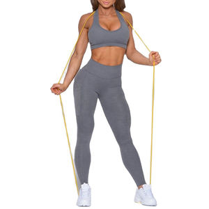 Ensemble de vêtements de sport d'été léger respirant pour femmes costume de Yoga solide pour les entraînements de course fermeture à la taille élastique Offre Spéciale - Product Image 3