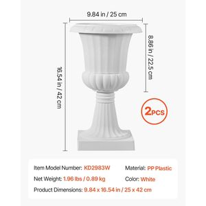 Macetas de Plástico Blancas Clásicas de 9.8 x 16.5 Pulgadas, Paquete de 2, Jarrones para Porche Delantero, Macetas para Interiores y Exteriores, para Bodas y Plantas - Product Image 3