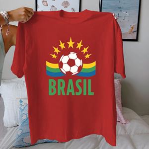 Brésil BRASIL avec thème football pur coton t-shirt femme coupe confort - Product Image 1