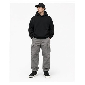 Sudadera con capucha negra extragrande con cremallera para hombre, de color liso, de forro polar, estilo casual urbano, para otoño, con diseño de bolsillos, manga regular, tejida. - Product Image 2