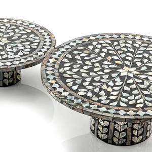 Maravilloso soporte para pastel de nácar, bandeja elevada de madera con mosaico oscuro y trufas gourmet para té de lujo - Product Image 2