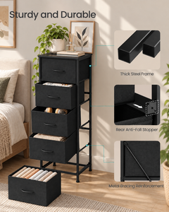 Commode à 5 tiroirs en tissu avec métal noir - Product Image 3