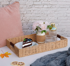 Superbe plateau rectangulaire décoratif pour la maison, fait main en bois et rotin, qualité supérieure et best-seller - Product Image 5