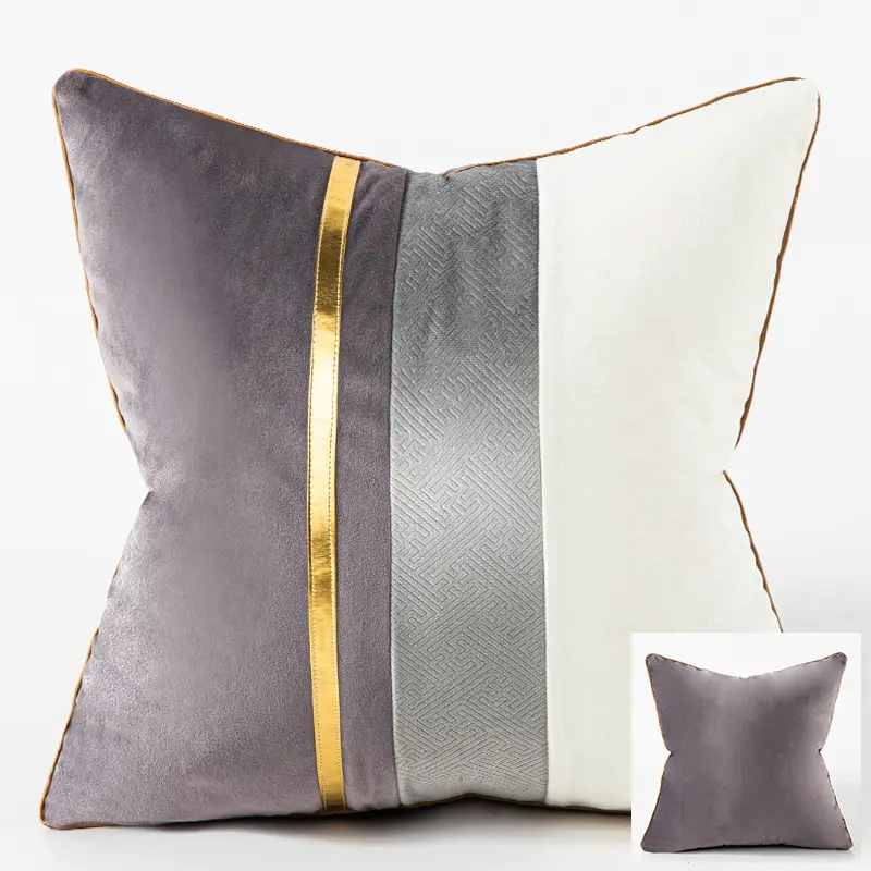 Luxury Velvet High Quality Cushion Cover 18x18 20x20 Inches Grey White Gold Leather Patchwork Decorative Throw Pillows