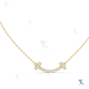 Lab Grown Diamond Pave Smile <b>Pendant</b> Necklace 14K 18K <b>Solid</b> <b>Gold</b> Luxury Women Curved Bar Jewelry Party Wedding - Product Image 5